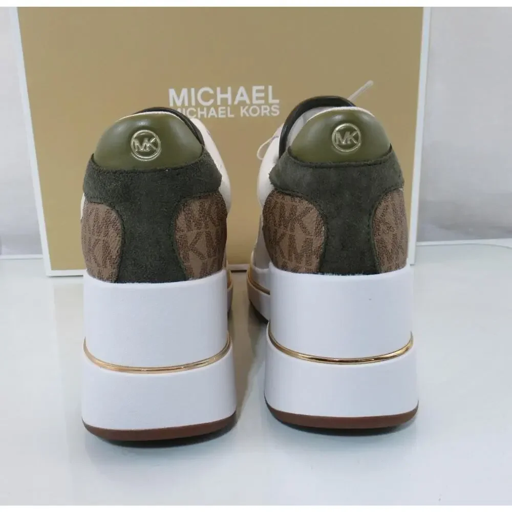 Michael Kors Emmy Wedge Trainer Lace Up Sneakers Leather Husk Multi - Picture 6 of 9